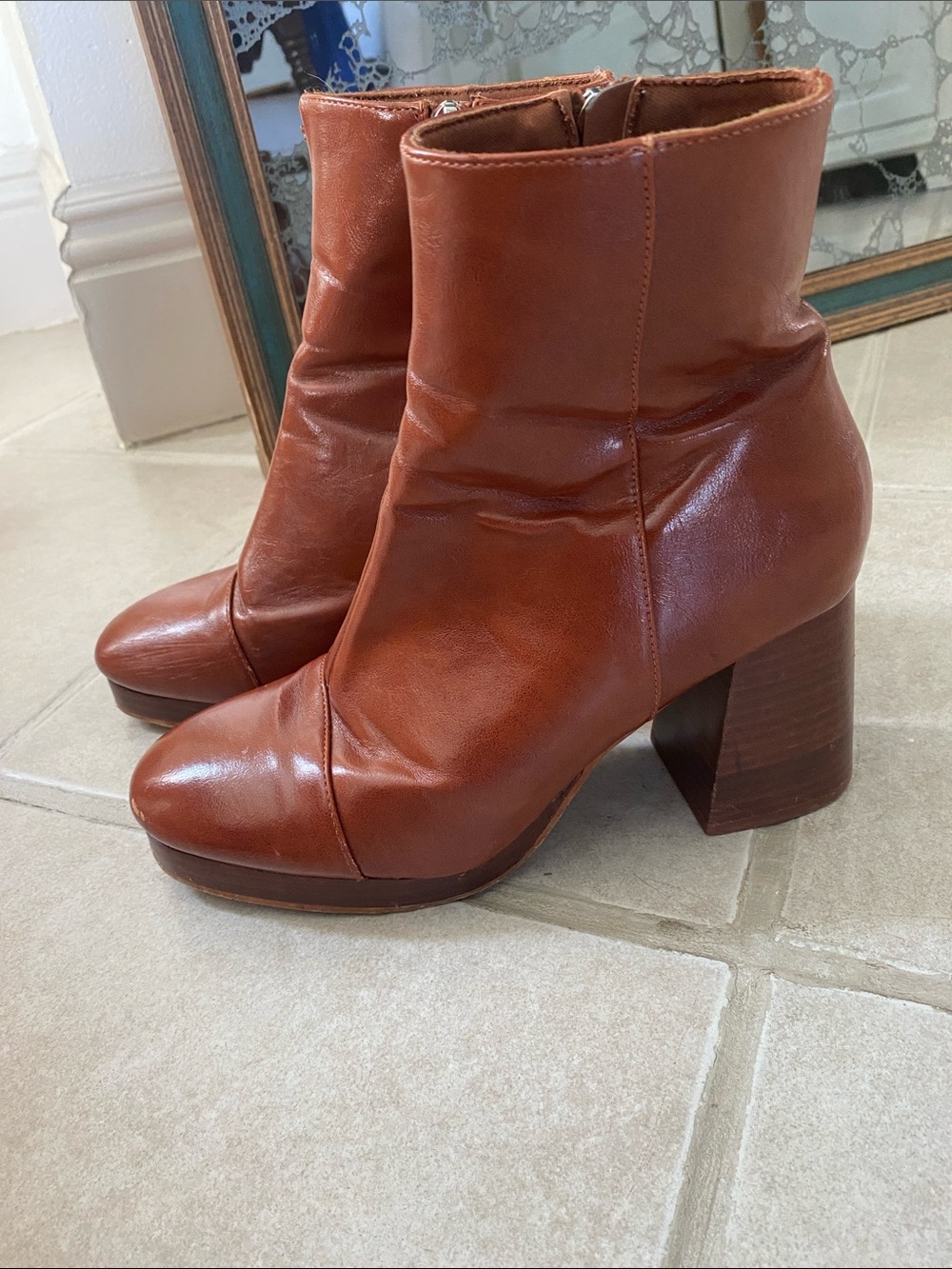 ASOS Design Cognac Brown Women's Leather Ankle Boots